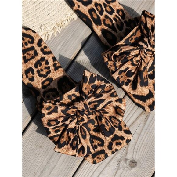 Summer Leopard Print Flat Sandals, Sexy Party Slipper With Bow Decor, Bohemian - Picture 6 of 8